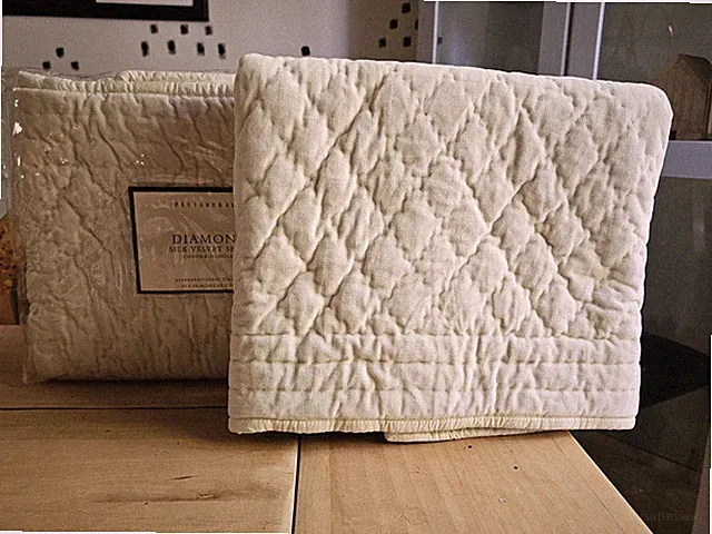 2 Pottery Barn Washed Velvet Silk Diamond Quilted Standard Shams Ivory NIP