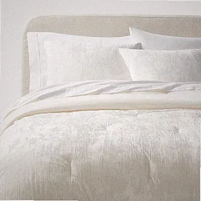 3pc Full/Queen Luxe Distressed Crinkle Velvet Comforter and Sham Set Ivory