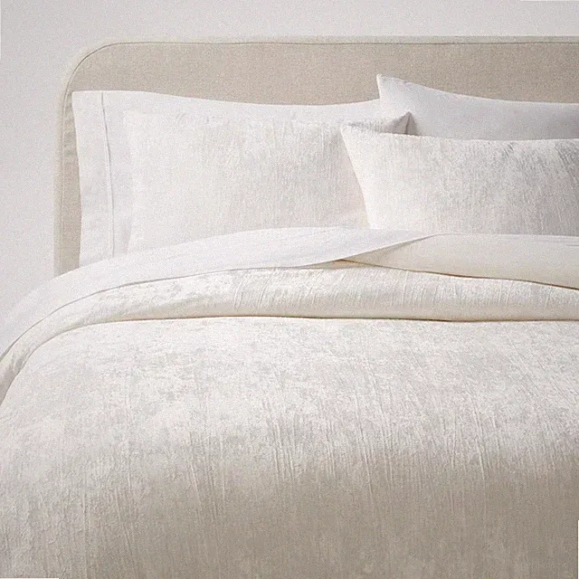 3pc Full/Queen Luxe Distressed Crinkle Velvet Duvet Cover & Sham Set Ivory
