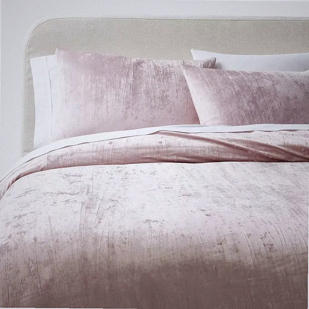 3pc King Luxe Distressed Crinkle Velvet Duvet Cover & Sham Set Mauve