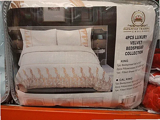 4 PCS Luxury 4 PCS Velvet Bedspread Bed Skirt Cal King