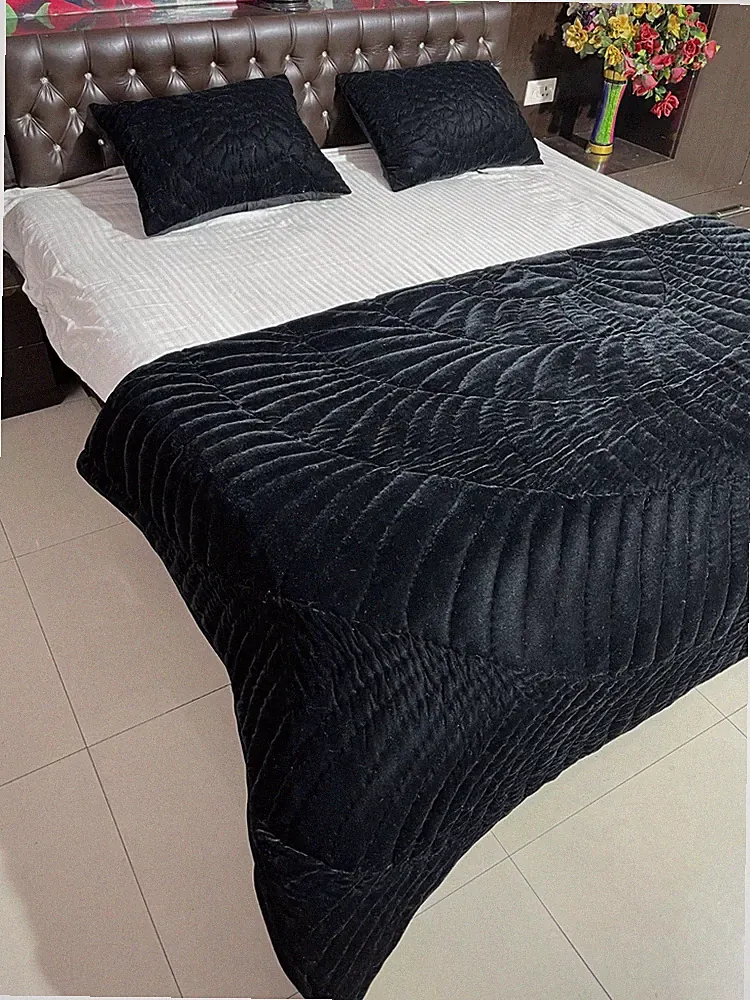 Black velvet quilt king velvet blanket velvet comforter queen bedding set