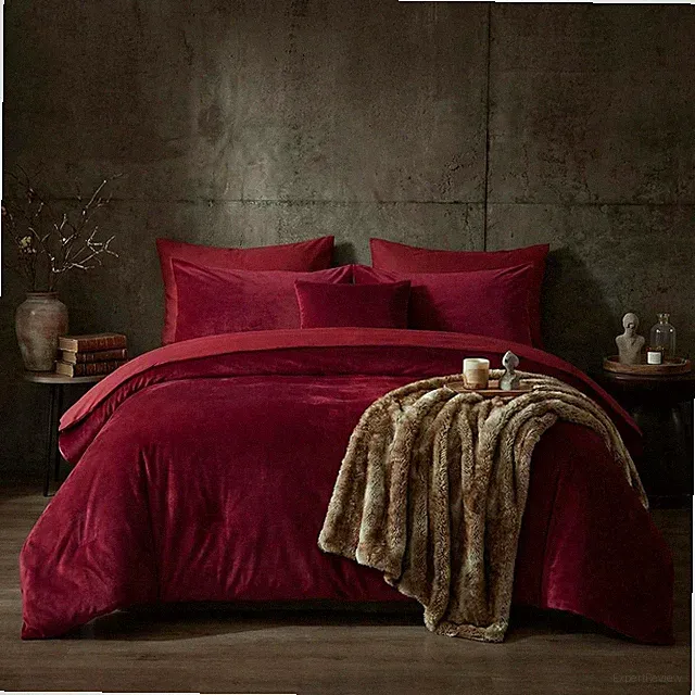 Burgundy Velvet Comforter Set King Size Distressed Velvet Bedding Soft Plush Sha