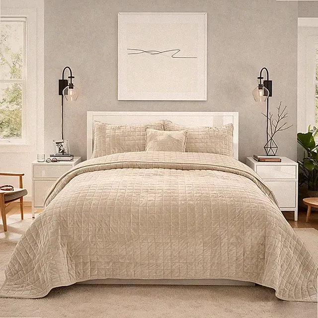 Cocoploceus Quilt Set California King Size 106X118 Luxurious Velvet Bedding