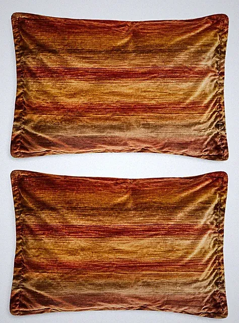 Custom Comfort 100% Pure Velvet Pillow Shams Set 2 Rustic Striped Standard Zip