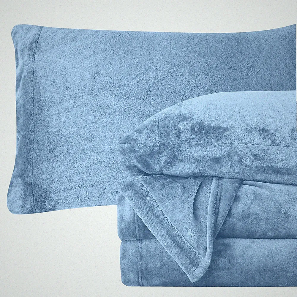 Elegant Comfort Luxuriously Soft 4-Piece Velvet Plush Full, Denim Blue