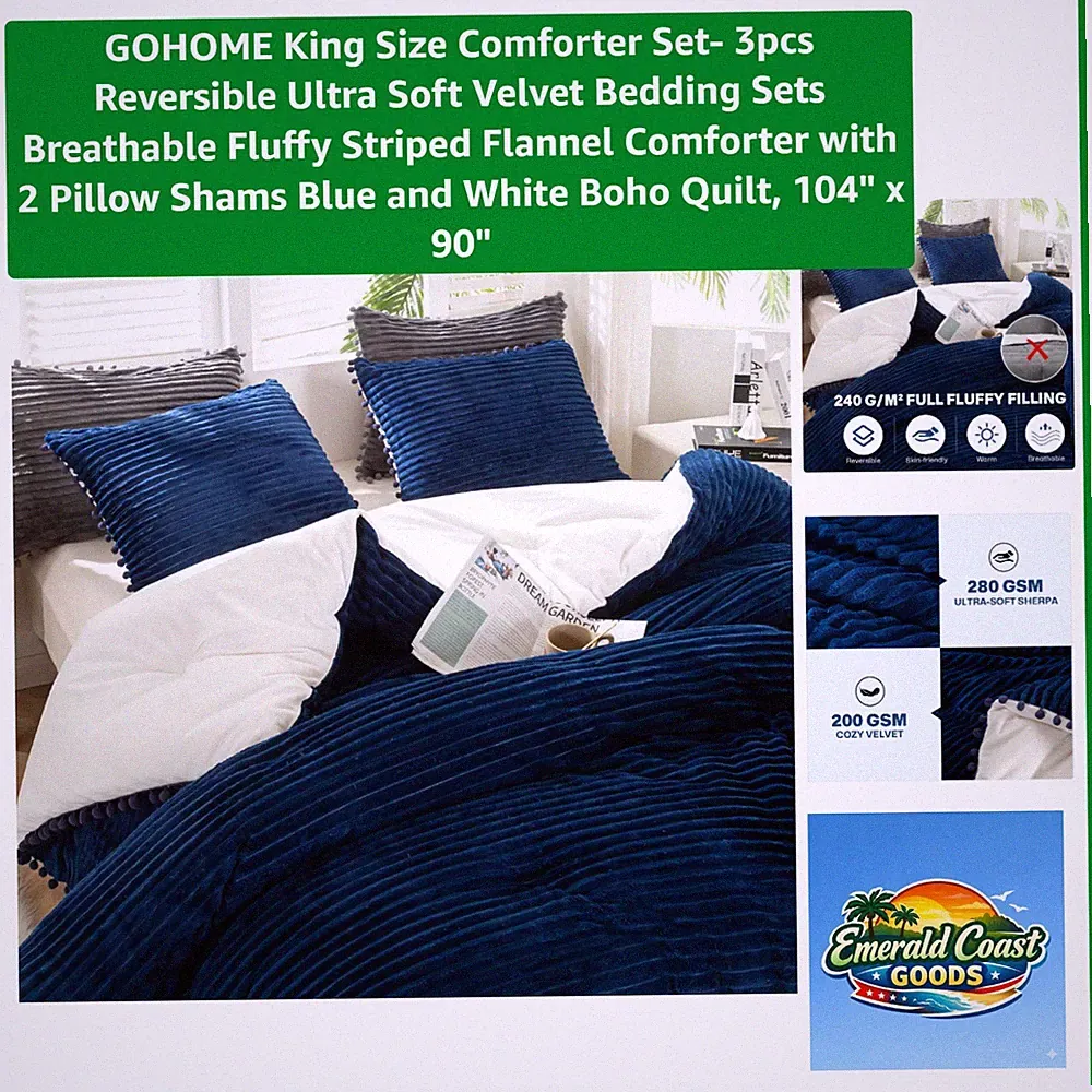 Elegant Reversible King Size Comforter Set - 3-Piece Bohemian Velvet Design