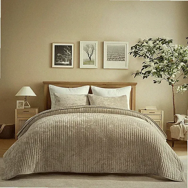 EverGrace King Velvet Quilt Set 3PC Soft Luxury Coverlet Bedspread All Season