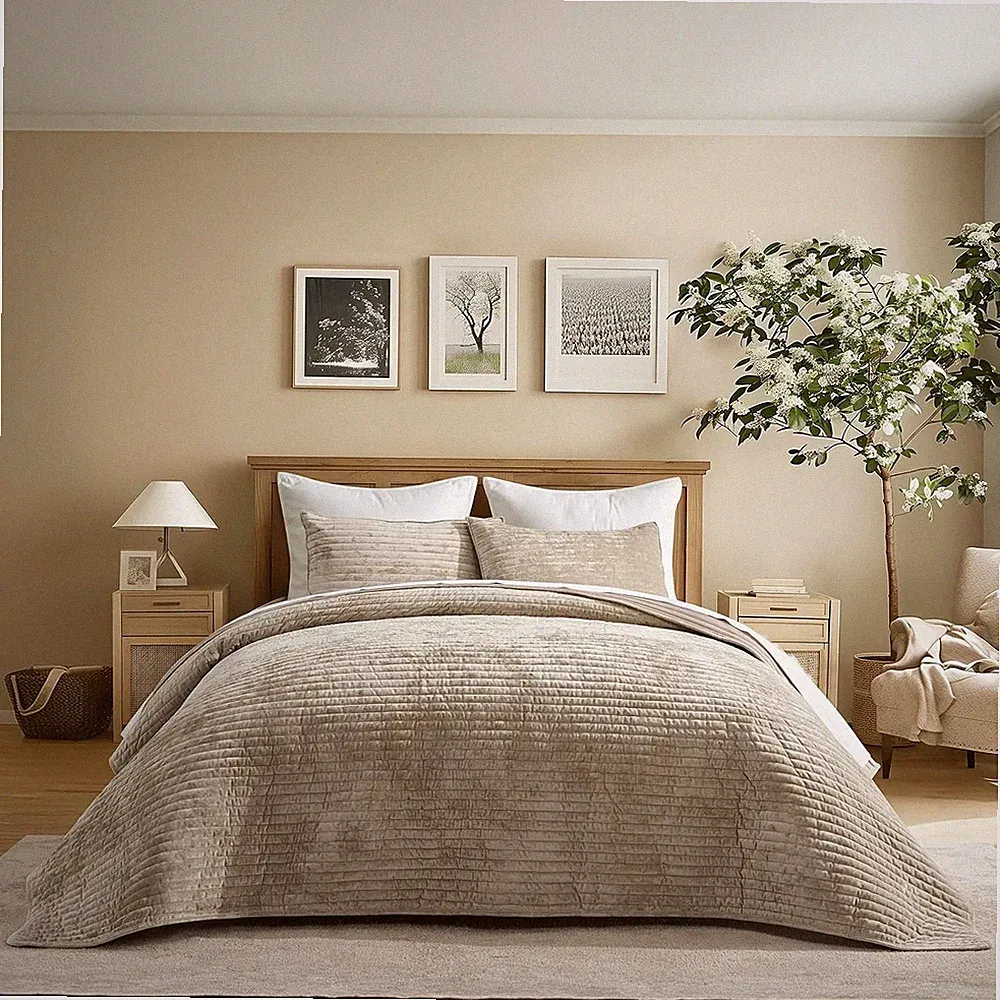 EVERGRACE Velvet Quilt Set California King 118"x106" Luxury Soft Bedspread w/ 2