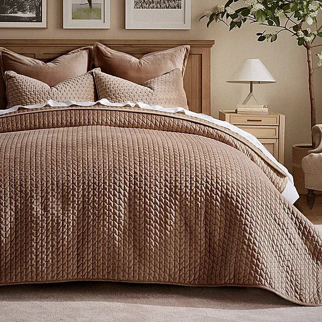 EverGrace Velvet Quilt Set King 104x92 3PC Cross Stitch Bedding Soft NEW