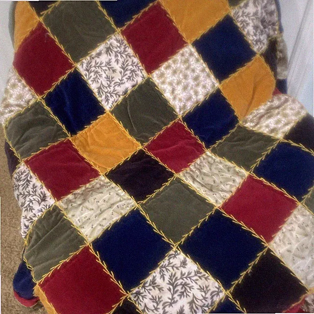 Field Gear Home Collections Velvet Patchwork Quilt Throw Blanket 52" X 58"