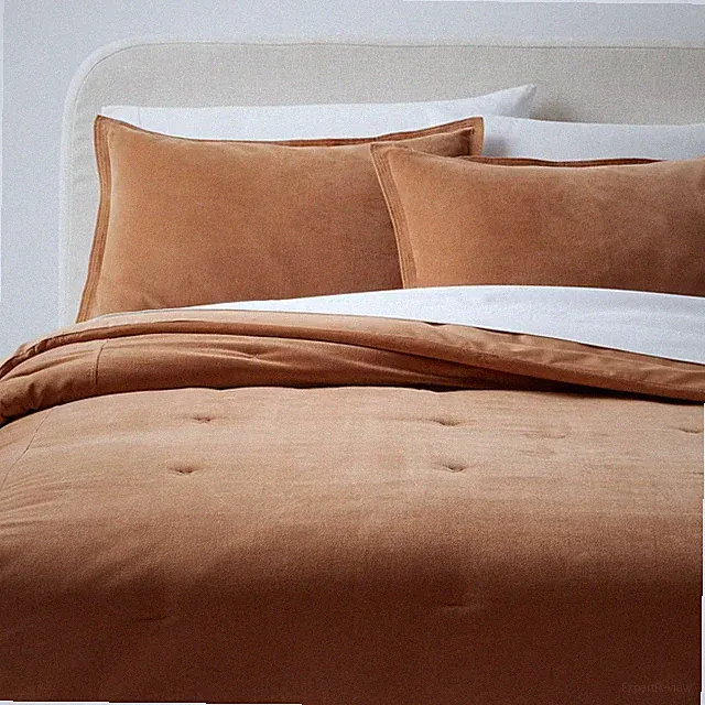Full/Queen Cotton Velvet Comforter and Sham Set Camel - Threshold