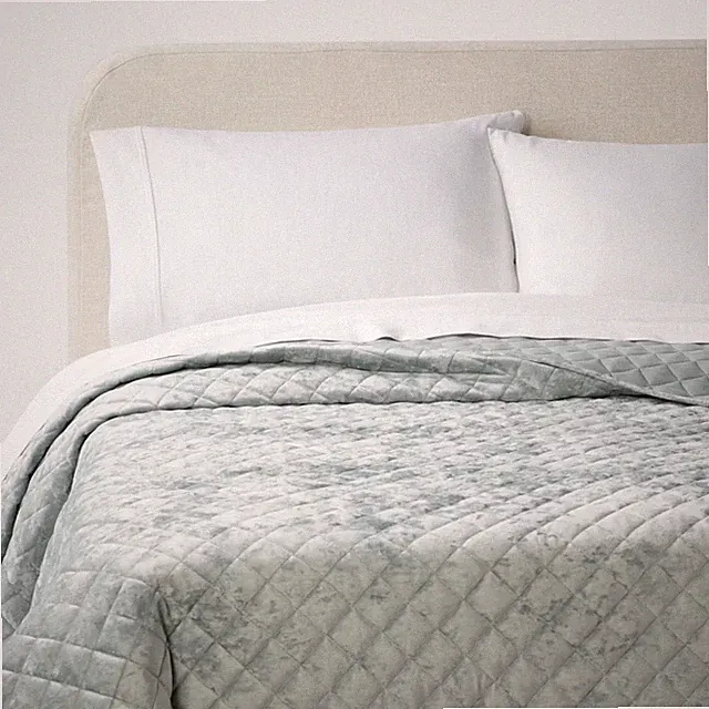 Full/Queen Luxe Diamond Stitch Velvet Quilt Light Teal Green - Threshold