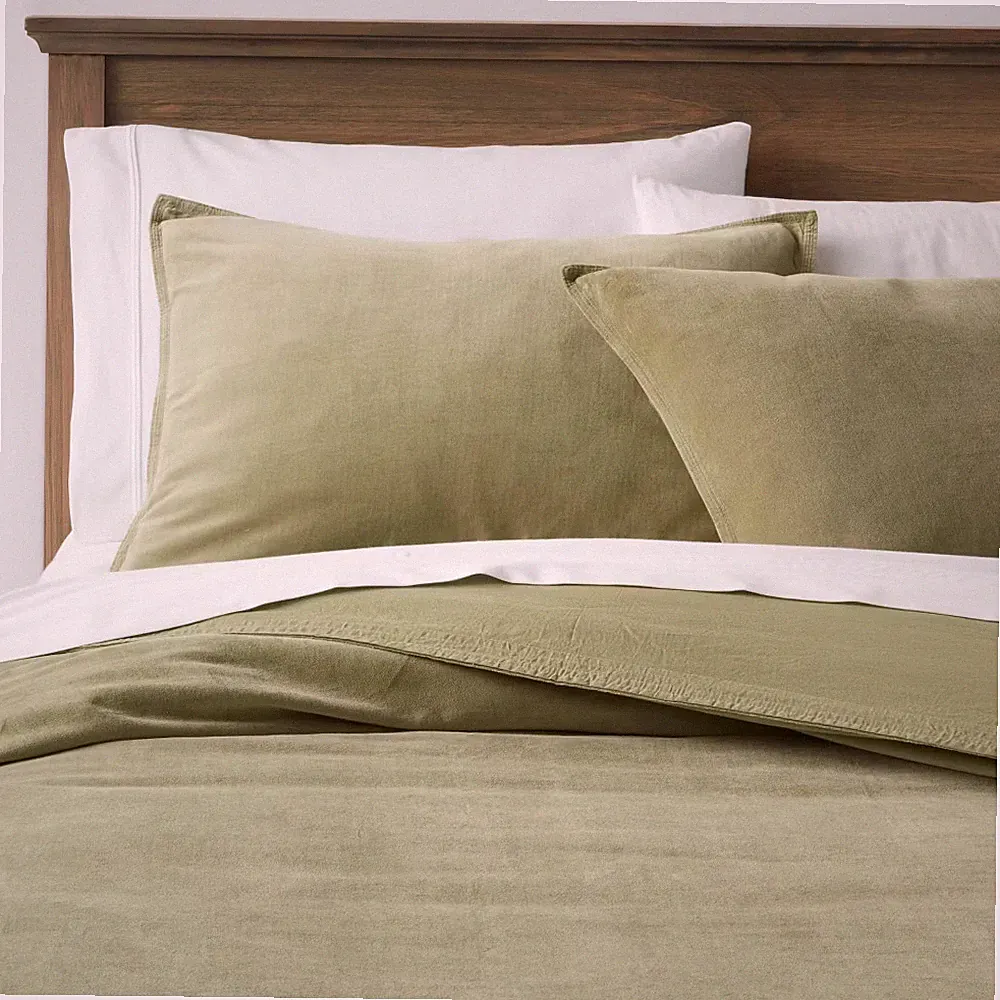 Full/Queen Solid Velvet Duvet Cover & Sham Set Green - Threshold