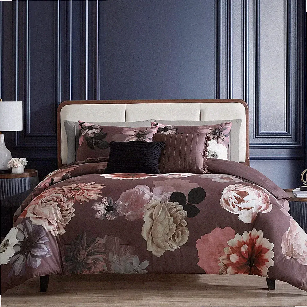Hallmart Collectibles 5pc King Vita Velvet Floral Bedding Set