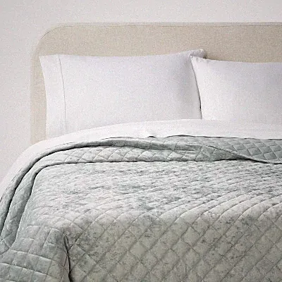 King Luxe Diamond Stitch Velvet Quilt Light Teal Green - Threshold