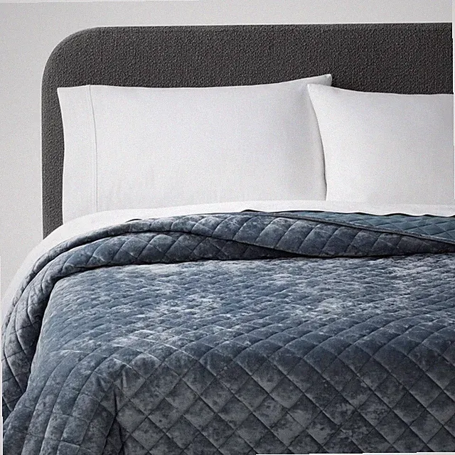 King Luxe Diamond Stitch Velvet Quilt Slate Blue - Threshold