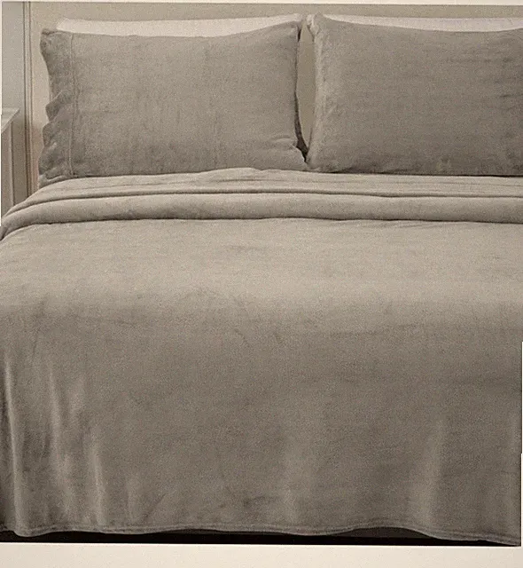 Light Grey Solid Velvet Sheet Set California King Size