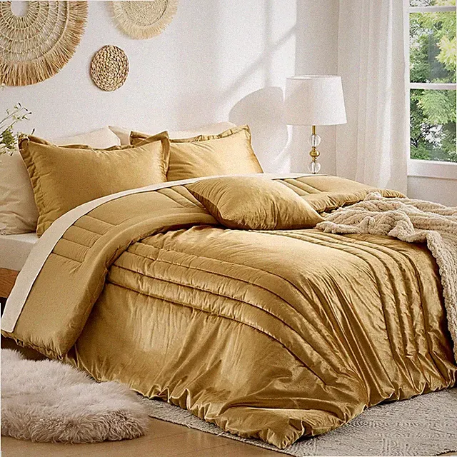 Luxury Gold Velvet California King Comforter Set - 3 Piece All Season Bedding