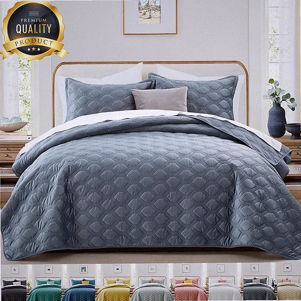 Luxury Summer Velvet Quilt Bedding Set Soft Bedspreads Coverlet Throw Queen King