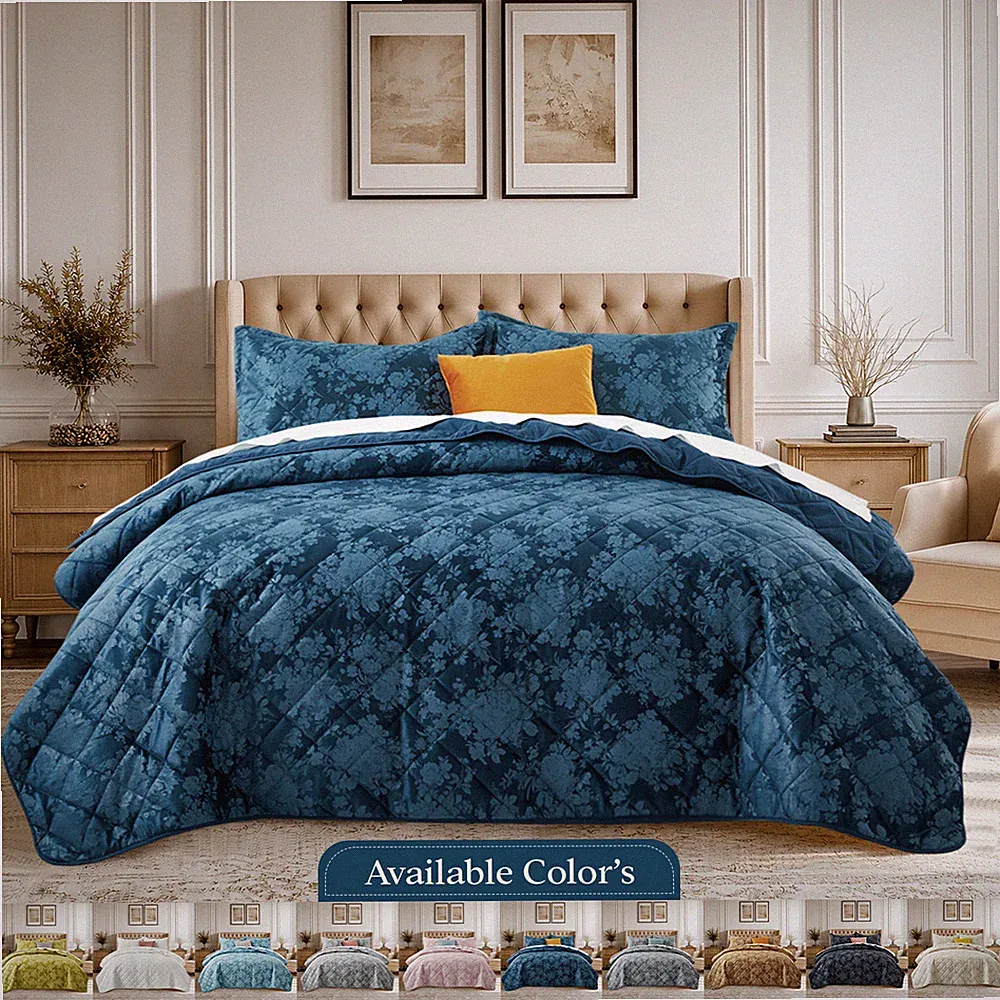 Luxury Velvet Bedspread Reversible Emboss Soft Plush Quilt Textured Bedding New