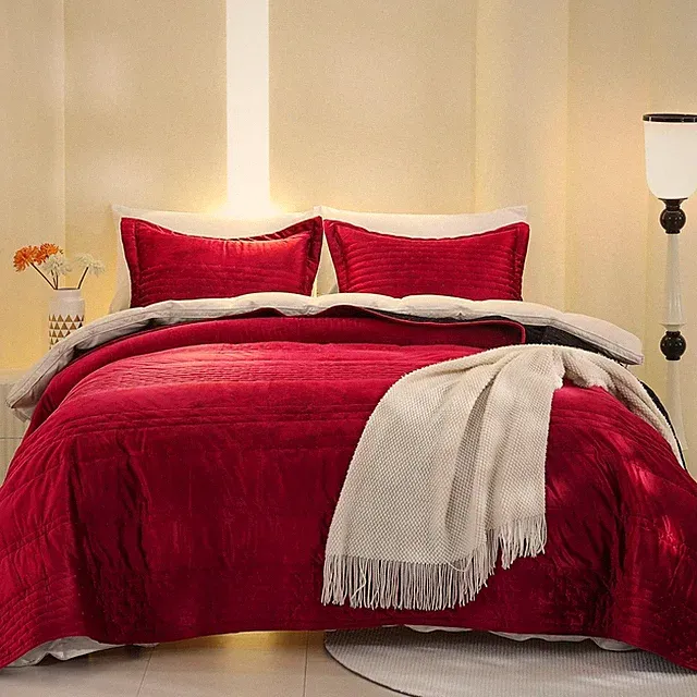 Luxury Velvet Quilt Set King Size Lightweight Velvet Comforter Set (120''x120'')