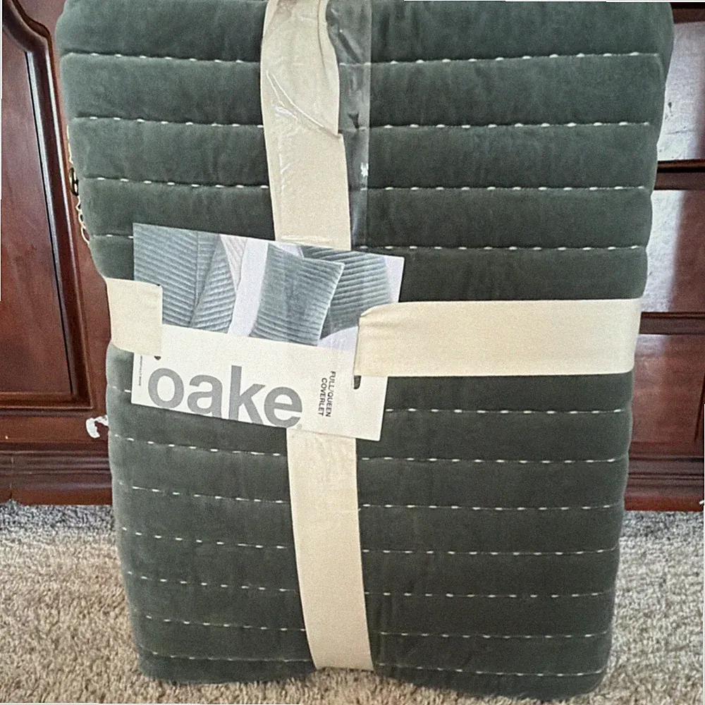 Oake Velvet Full/Queen Coverlet Green Solid Color 100% Cotton Bedroom