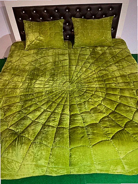 Olive Green Velvet Quilt Comforter Spider Bedspread Blankets Bedding set & Size.