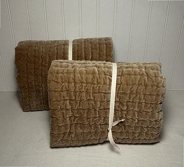 Pottery Barn Velvet Scallop Edge Reversible Quilted Shams ~ Bronze ~ Euro ~ Pair