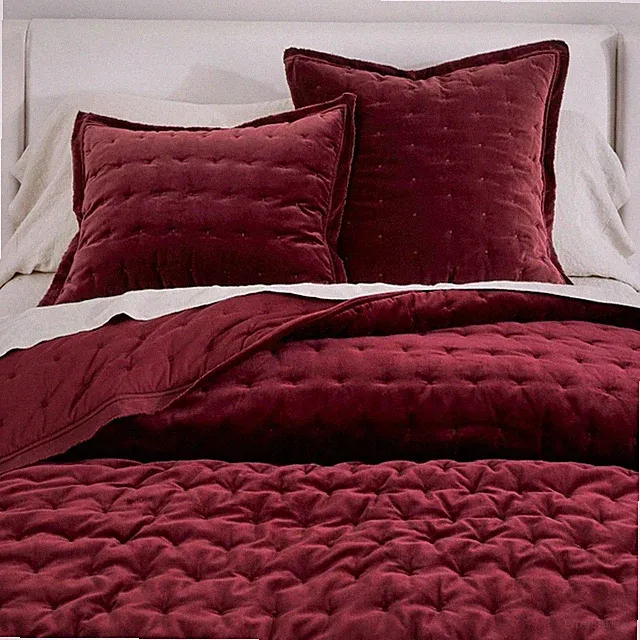 Pottery Barn Velvet Tufted Quilt FULL QUEEN Merlot Deep Dark Red Bedding NWT