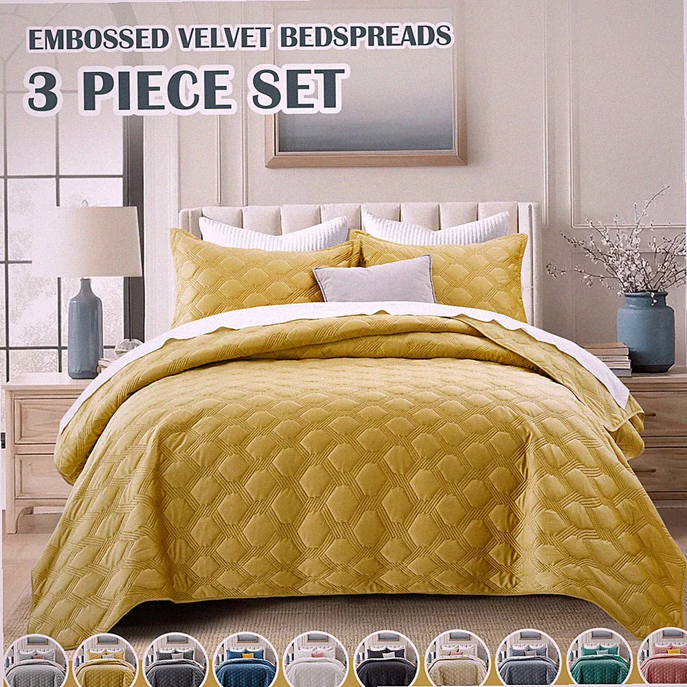 Premium Velvet Bedspread Reversible Soft Plush Coverlet Breathable Bedding