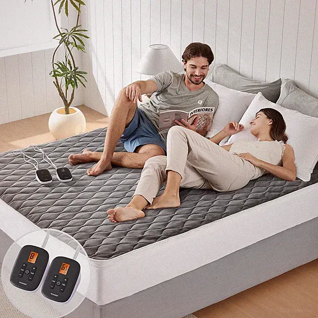 Queen Heated Mattress Pad with Dual Control, 10 Heat Settings, Velvet Cover