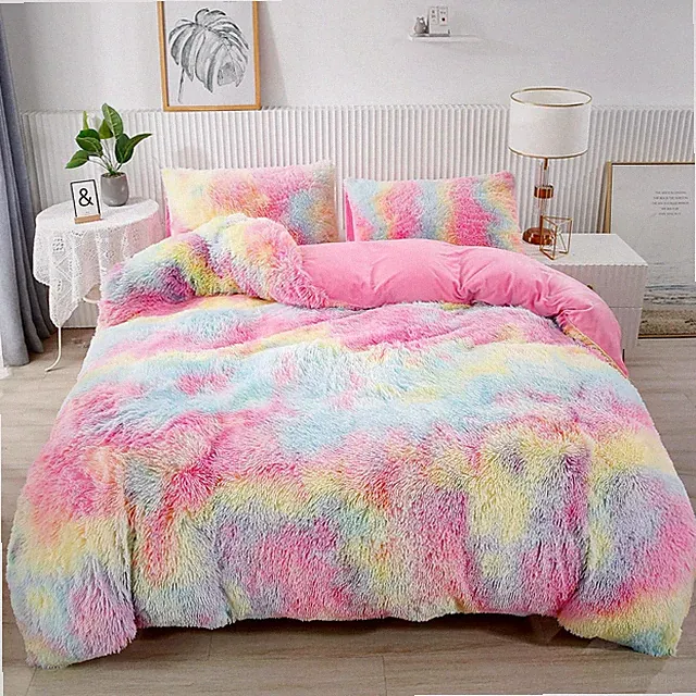 Rainbow Girls Twin Bedding Set - Soft Plush Duvet Cover & Pillowcases
