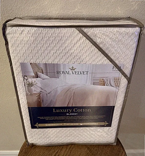 Royal Velvet Luxury Ringspun Cotton Blanket Full/Queen Ivory Soft Woven 90 x 90”