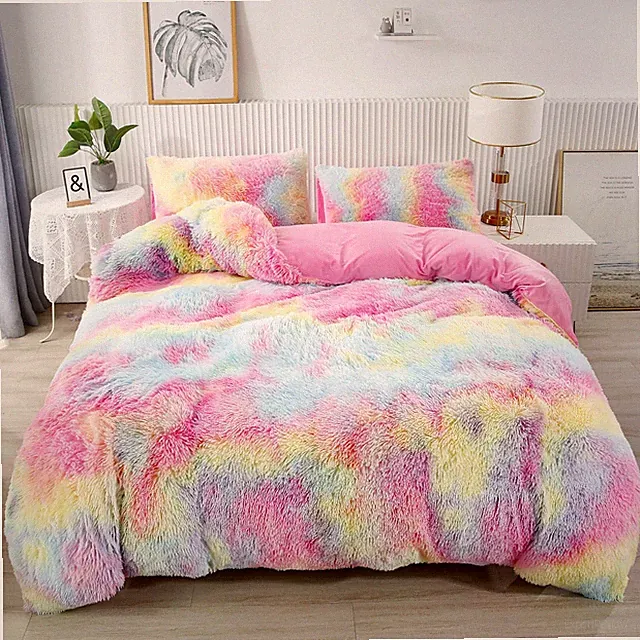 RYNGHIPY 3Pcs Ultra Soft Long Hair Plush Shaggy Duvet Cover with Pillowcases