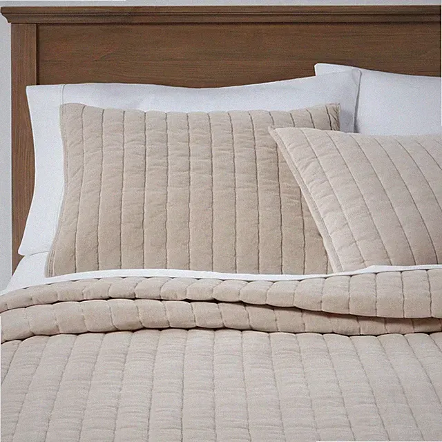 Threshold Quilt Velvet Channel Stitch Solid Year-Round OEKO-TEX, Natural, King