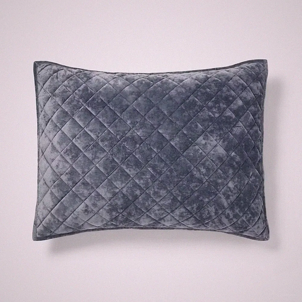 TWO Standard Luxe Diamond Stitch Velvet Quilt Pillow Shams Slate Blue