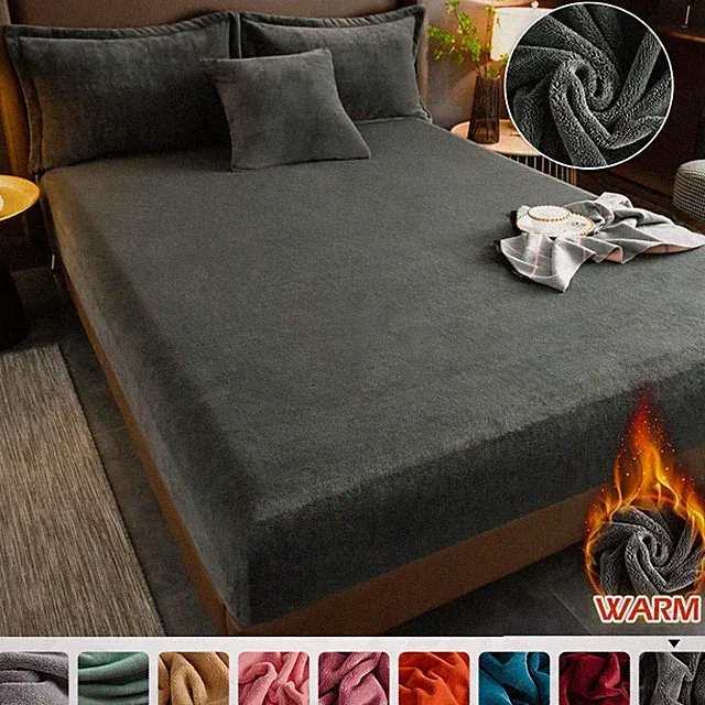 Velvet Mattress Cover Bed Sheet Pad Protector Warm Soft Quilted Bed Fitted Sheet