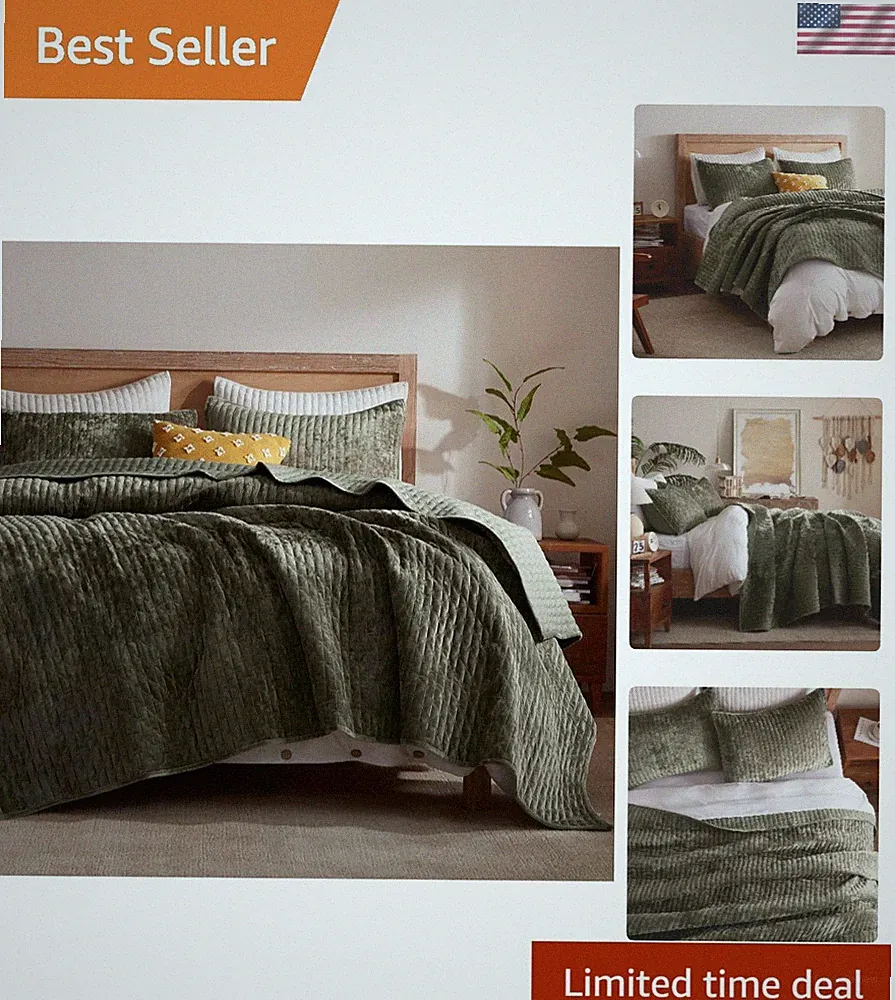 Velvet Quilt California King Size Comforter Set Soft All Season Bedspread