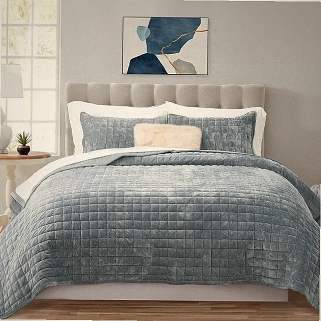 Velvet Quilt Set King Size Bedding Soft Luxury Comforter Bed Set Ultra Soft