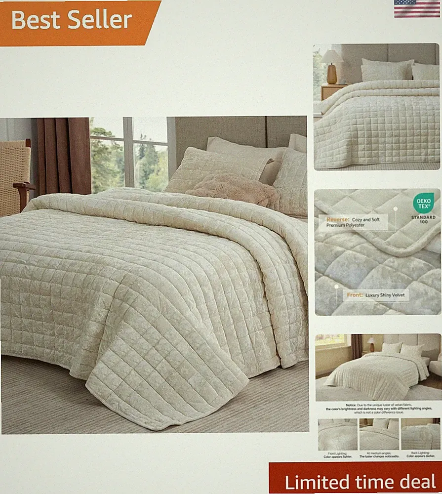 Velvet Quilt Set King Size - Luxury Velvet Comforter Bedding Set 3 Pieces, So...