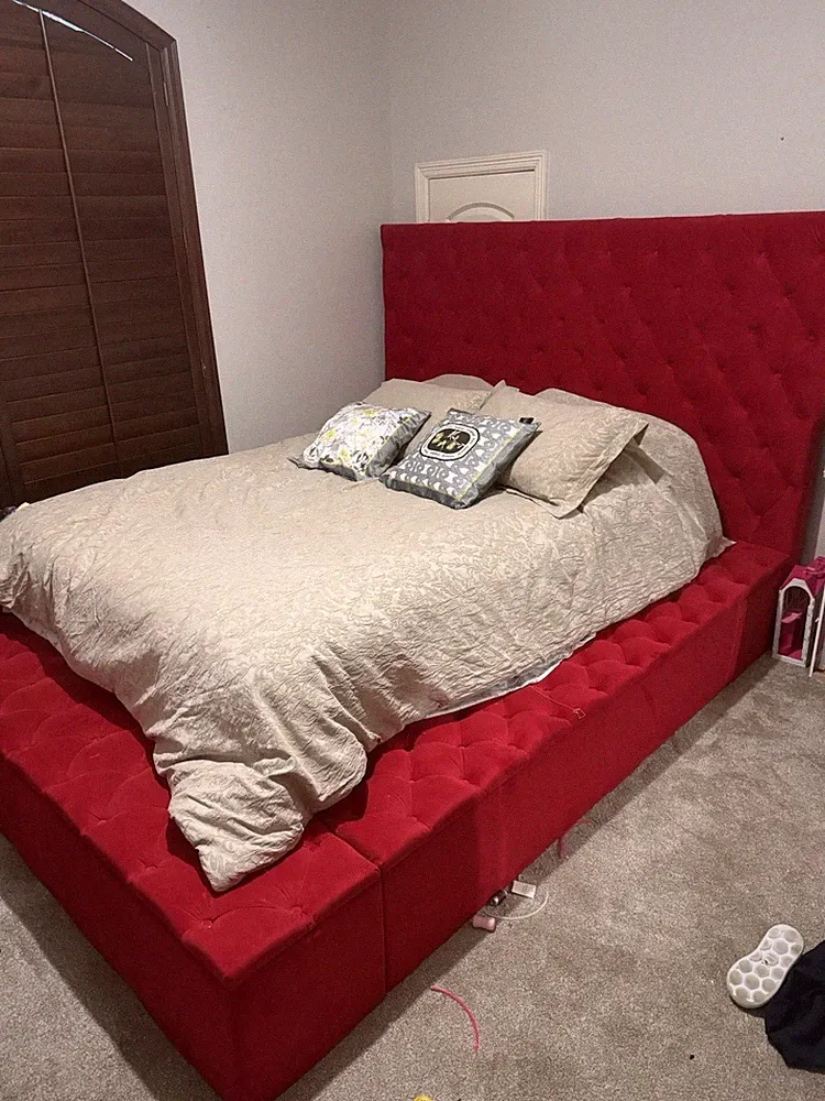 Velvet Red Queen Bed