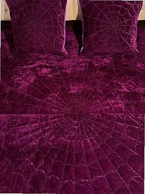 Wine purple Velvet Quilt King Comforter Spider Bedspread Blankets Bedding set